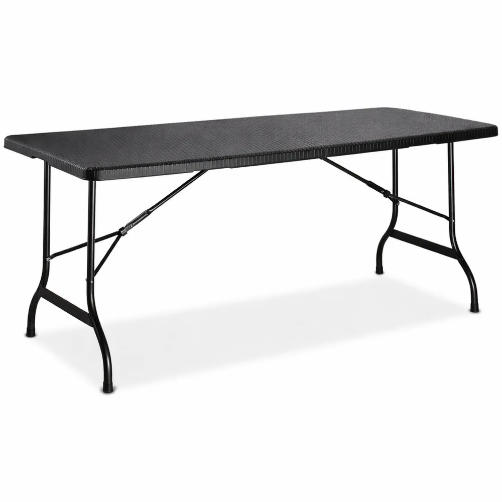 Tavolo da Giardino Pieghevole con Maniglia, Ideale per Campeggio e Picnic, 72x178x74 cm, Nero