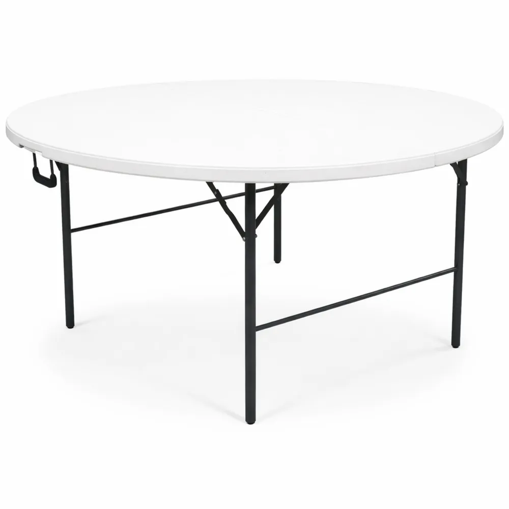 Tavolo rotondo pieghevole in resina bianca 180x74 cm