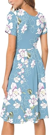 Zeagoo Women's Casual A-Line Dresses with Pockets Summer Floral Tshirt Dress Short Sleeve Mini Dress Flowy Sundresses