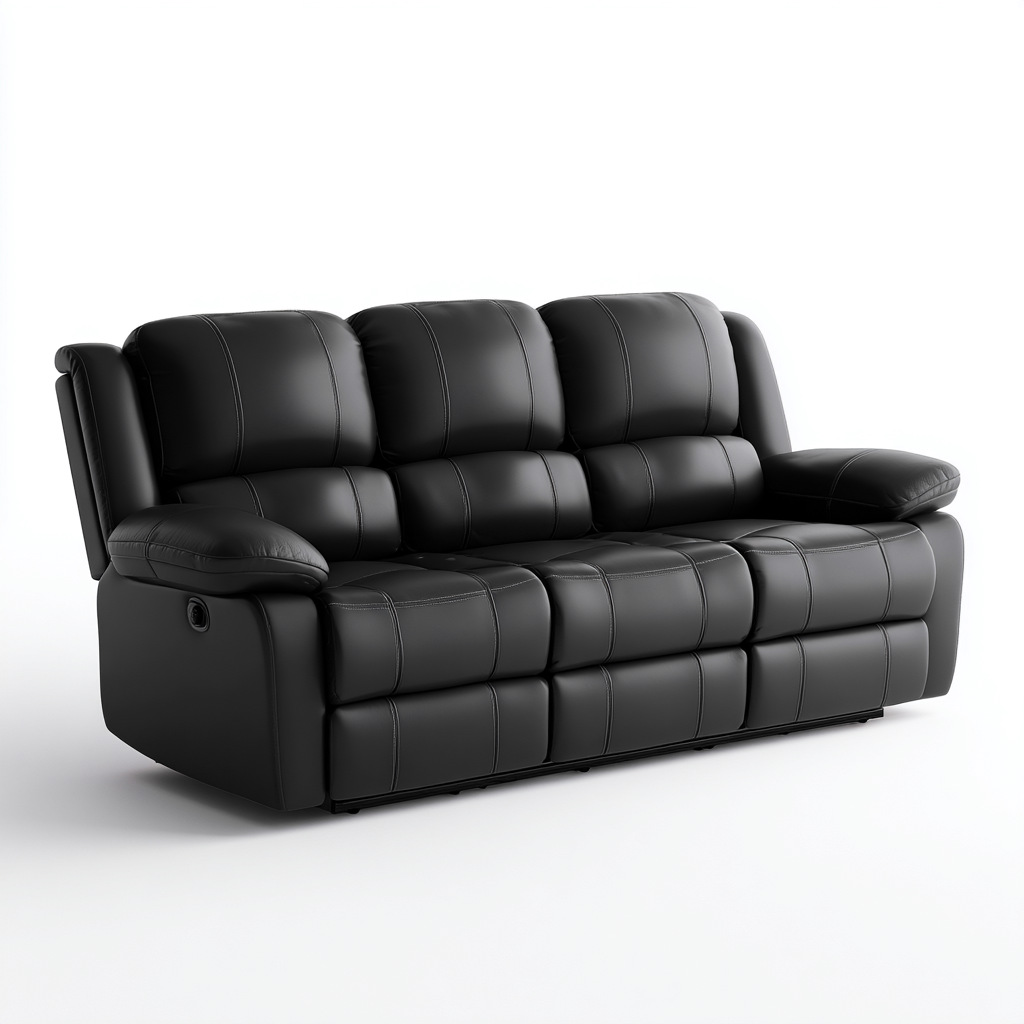 Dreisitzer-Sofa Echtleder 205X95X100 Cm Schwarz Modernes Design Mit Relaxfunktion-Nookmymart