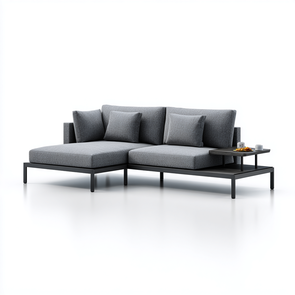 Gartensofa Stoffpolster Metallrahmen 200X140 Cm - Grau - Modernes Design - Für Garten-Nookmymart