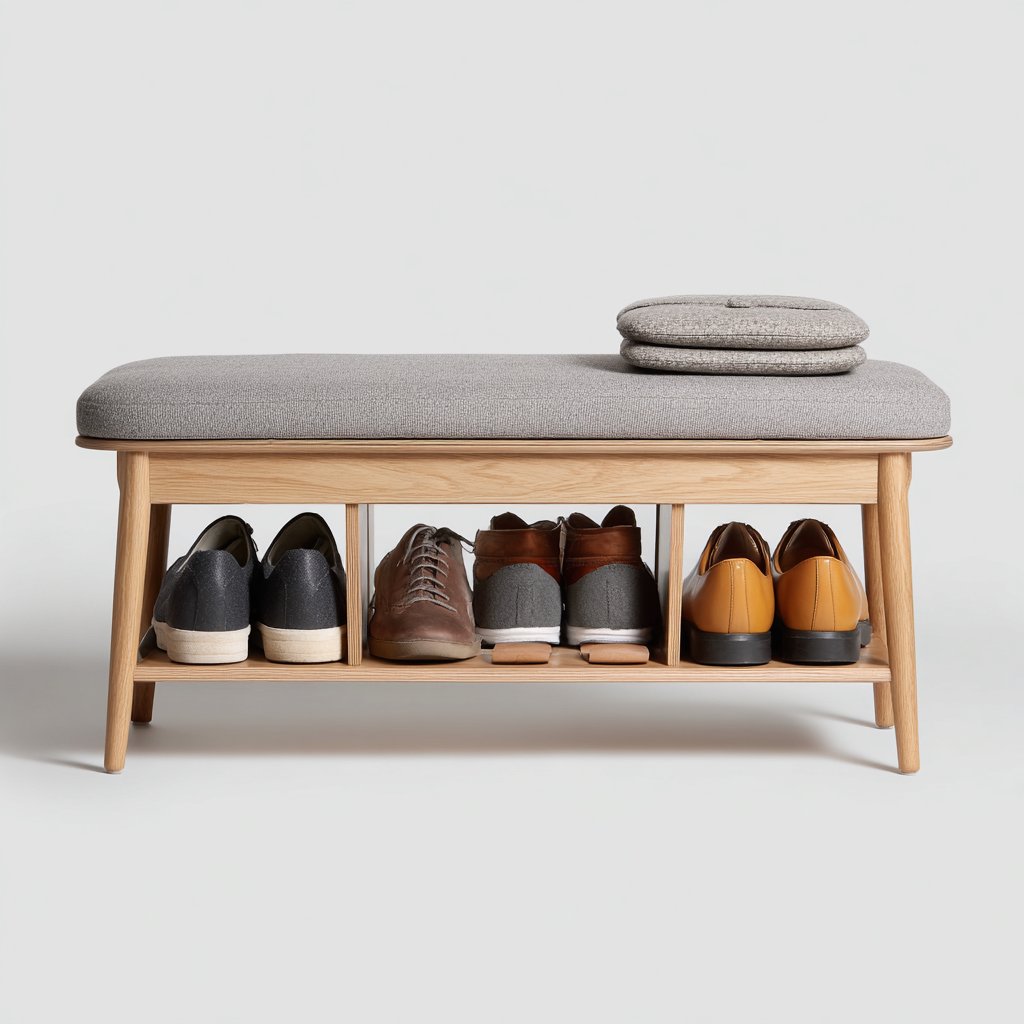Schuhschrank Sitzbank Mit Polster 85X32X45 Cm - Eiche-Grau - Für Flur - Modernes Design-Nookmymart