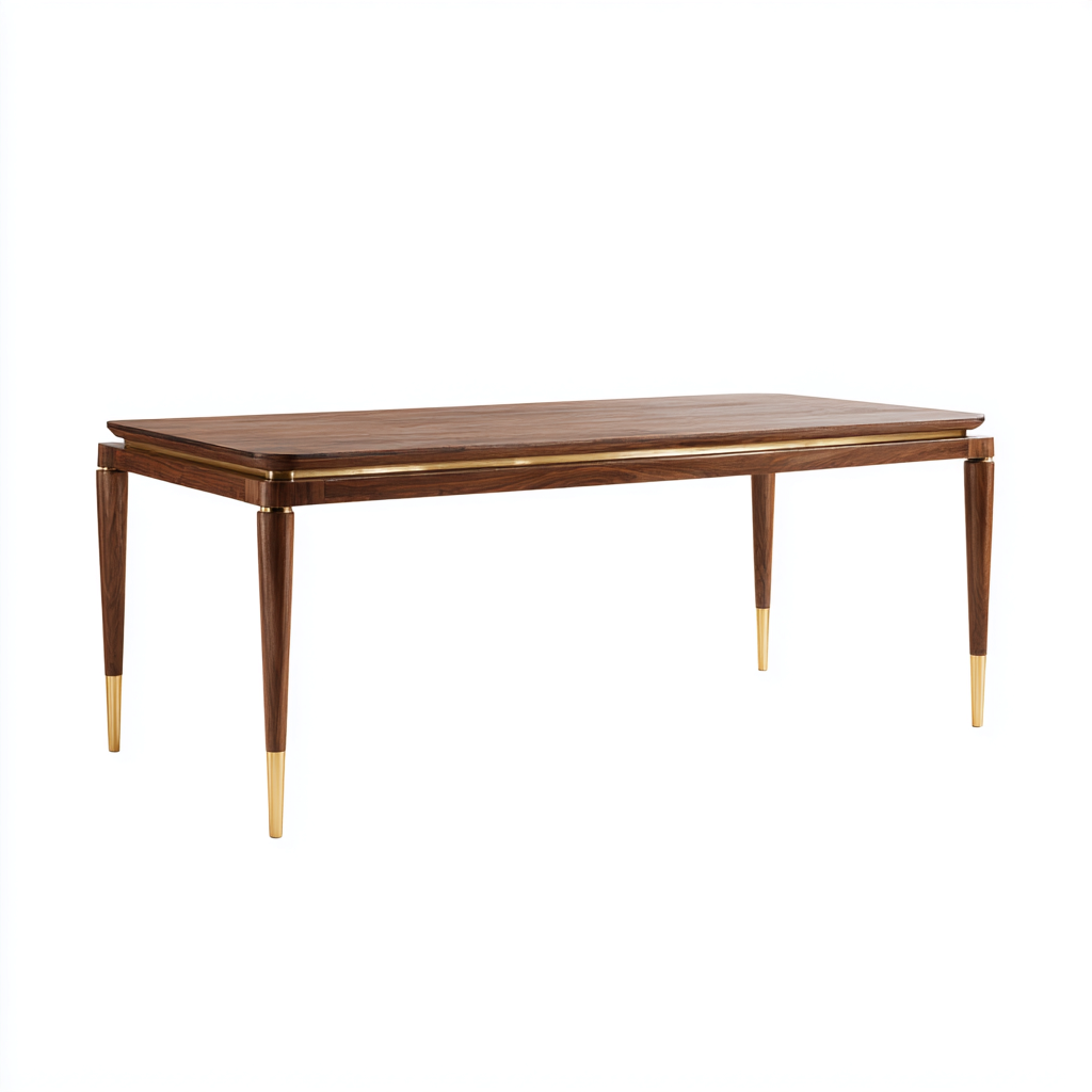 Esszimmertische Massivholz Metall 210X90X75 Cm Walnuss Gold Rechteckig Modernes Design Für Esszimmer-Nookmymart