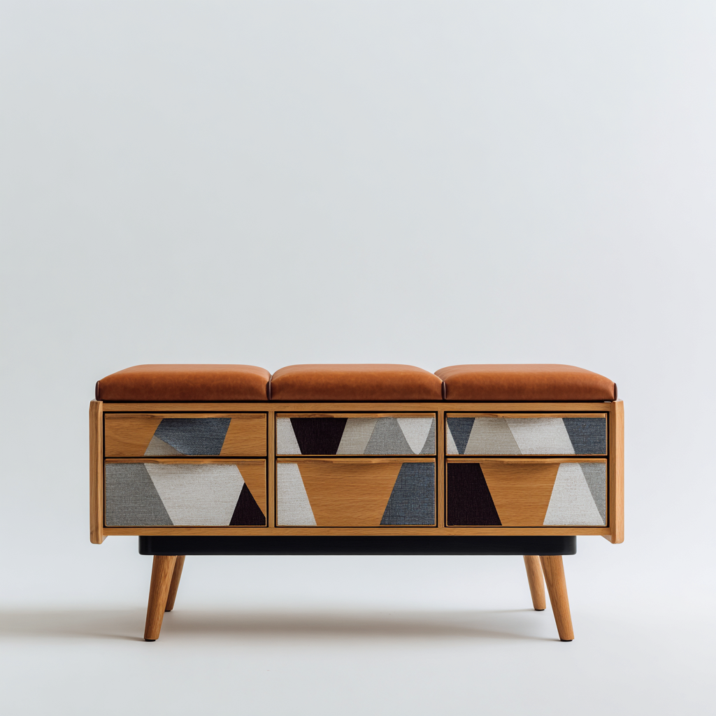 Sitzbank Für Flur Holzstruktur Kunstlederpolsterung 120X40X52 Cm - Mehrfarbig-Braun - Modernes Design-Nookmymart