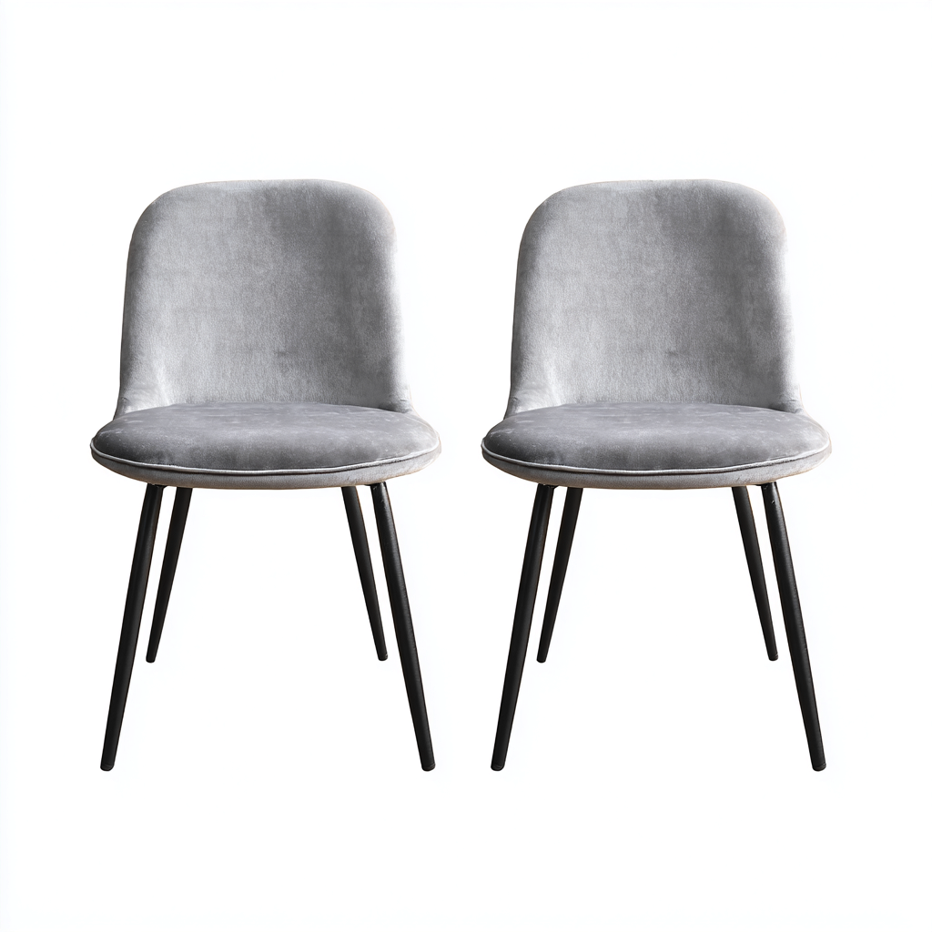 Esszimmerstuhl Set Samt Metallbeine 55X57X82 Cm Grau-Schwarz Modernes Design-Nookmymart