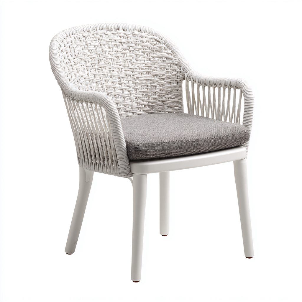 Gartenstuhl Polyrattan Metall 57X56X83 Cm - Weiß-Grau - Moderner Outdoorstuhl Für Garten Und Terrasse-Nookmymart