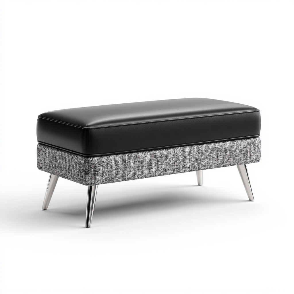 Sitzbank Für Flur Kunstlederpolsterung Metallbeine 92X38X44 Cm - Schwarz-Grau - Modernes Design-Nookmymart