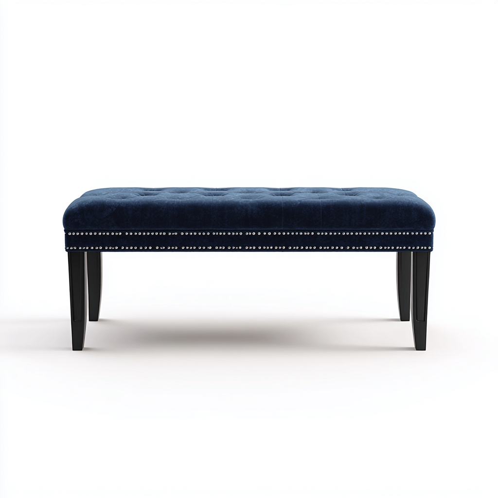 Sitzbank Für Flur Samtpolsterung Holzbeine 110X40X47 Cm - Dunkelblau-Schwarz - Modernes Design-Nookmymart