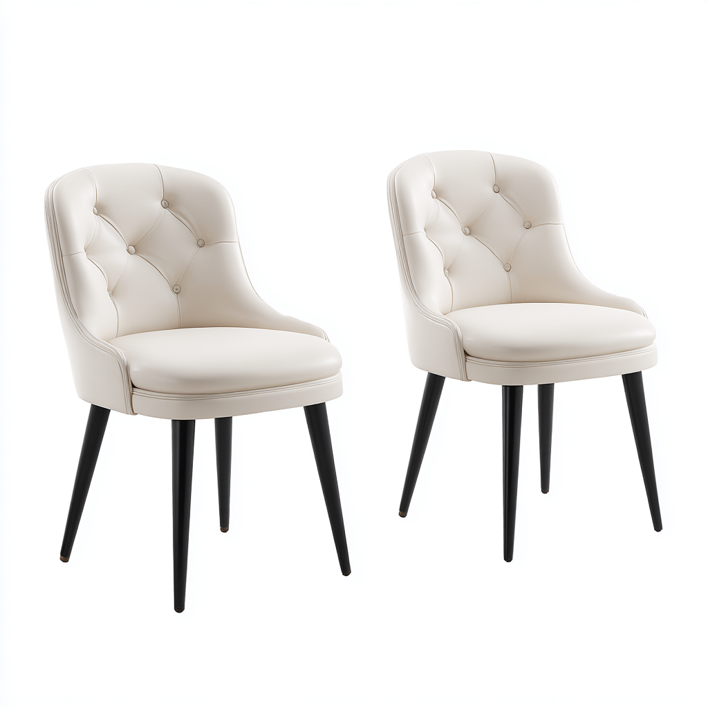 Esszimmerstuhl Set Kunstleder Holzbeine 58X60X85 Cm Weiß-Schwarz Modernes Design-Nookmymart