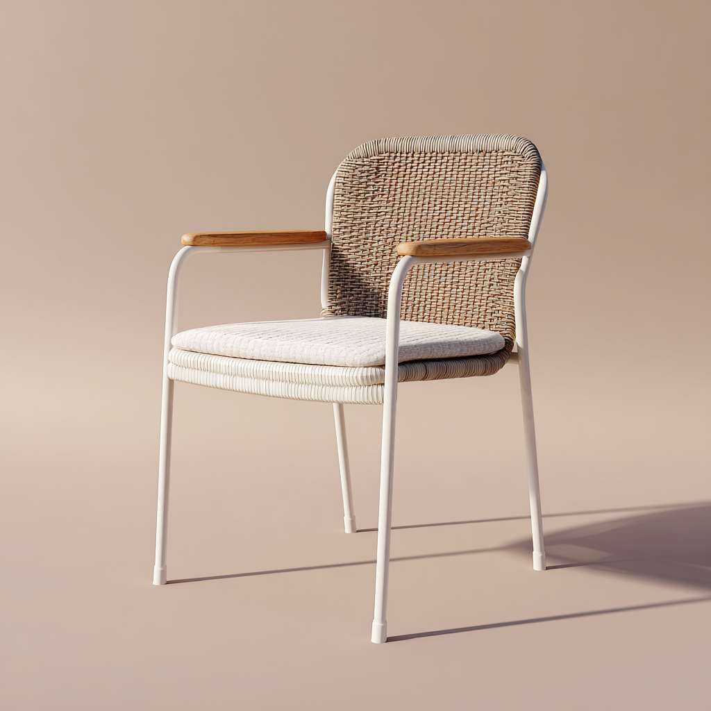 Gartenstuhl Metall Polyrattan 57X55X83 Cm - Natur-Weiß - Moderner Outdoorstuhl Für Garten Und Terrasse-Nookmymart