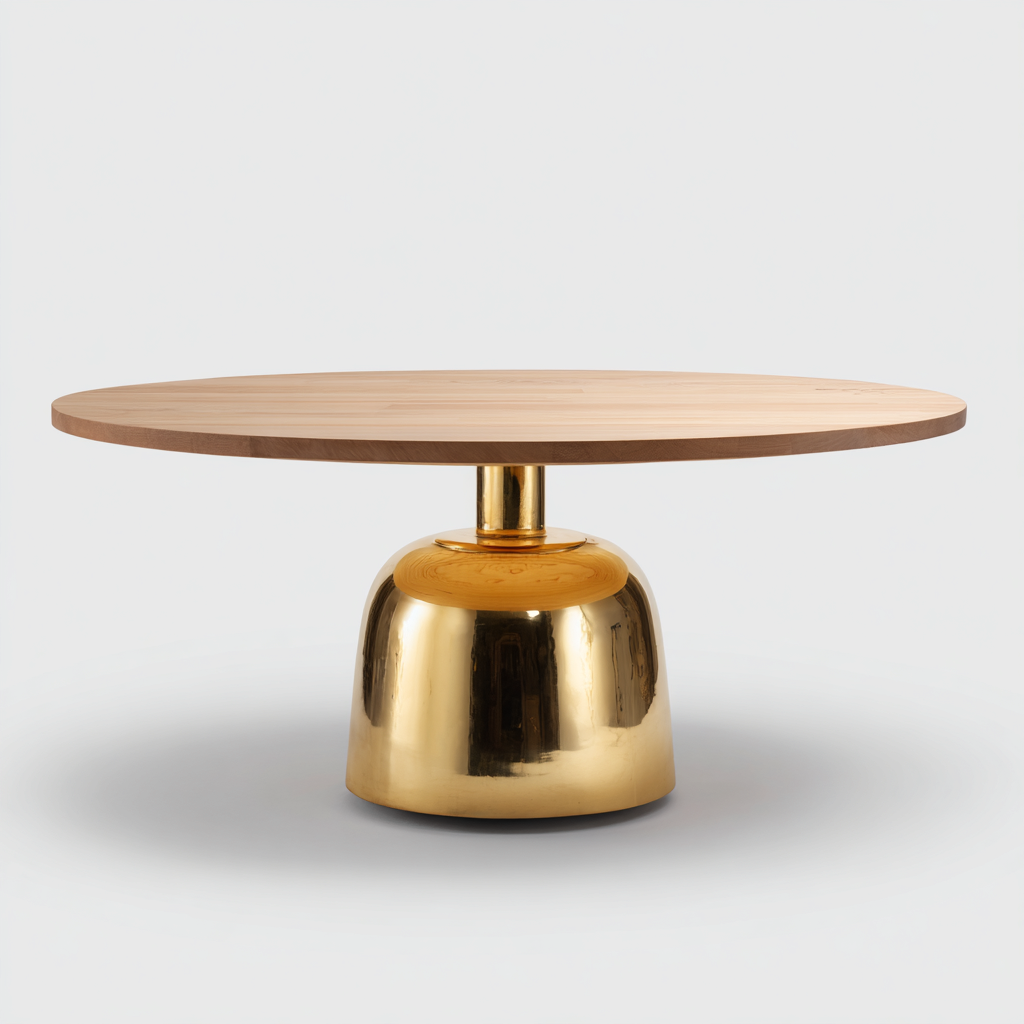Esszimmertische Holz Metall 140X140X75 Cm Natur Gold Rund Modernes Design Für Esszimmer-Nookmymart