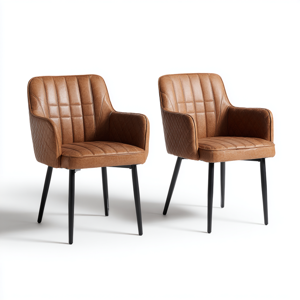 Esszimmerstuhl Set Kunstleder Metallbeine 58X60X85 Cm Braun-Schwarz Modernes Design-Nookmymart