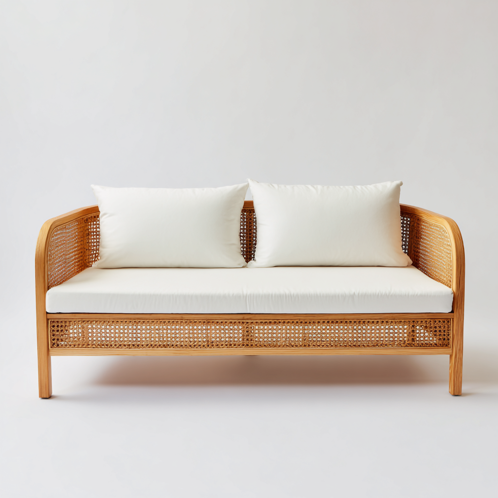 Gartensofa Rattangestell Stoffpolster 160X75 Cm - Weiß-Natur - Modernes Design - Für Garten-Nookmymart