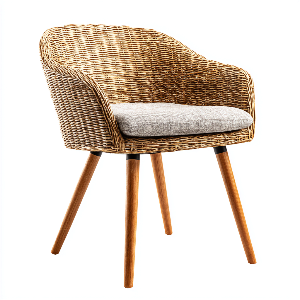 Esszimmerstuhl Rattan Holzbeine 57X60X83 Cm Natur-Grau Modernes Design-Nookmymart