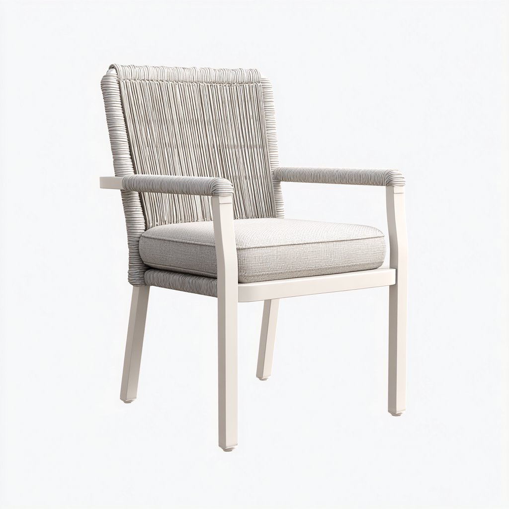 Gartenstuhl Metall Seilgeflecht Stoffpolster 57X58X88 Cm - Weiß-Hellgrau - Mit Armlehnen Für Balkon Und Terrasse - Modernes Design-Nookmymart