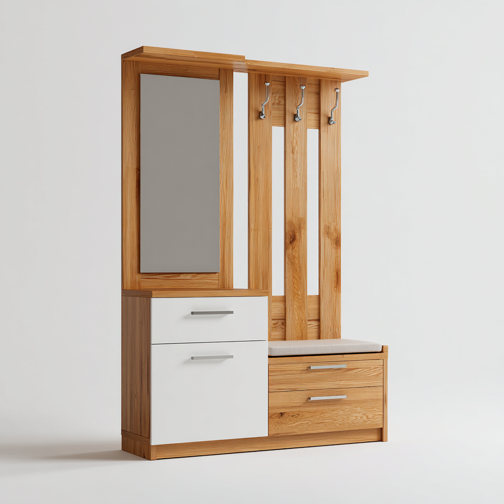 Garderobenständer Holz 95X38X185 Cm - Hellholz-Weiß - Für Flur - Modernes Design-Nookmymart