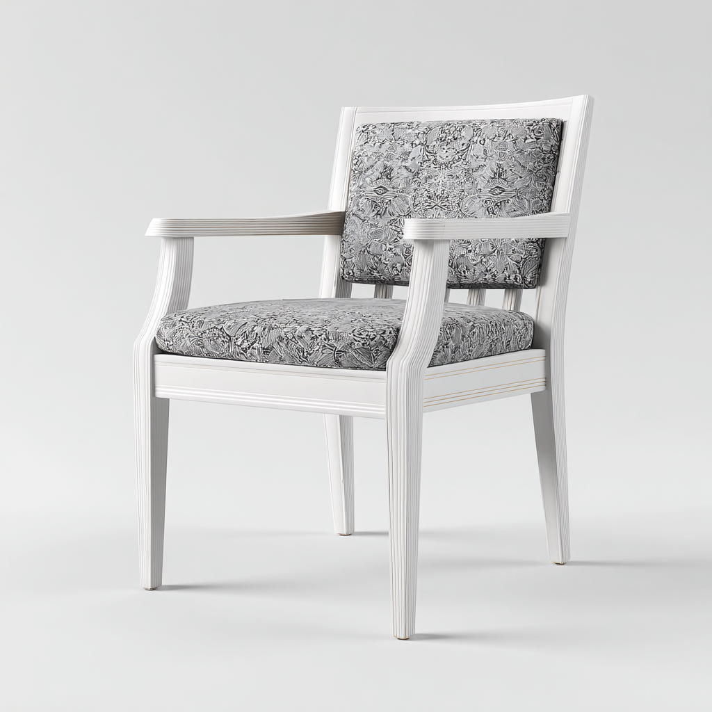 Gartenstuhl Massivholz Stoffpolster 59X57X89 Cm - Weiß-Grau - Mit Armlehnen Für Balkon Und Terrasse - Klassisches Design-Nookmymart