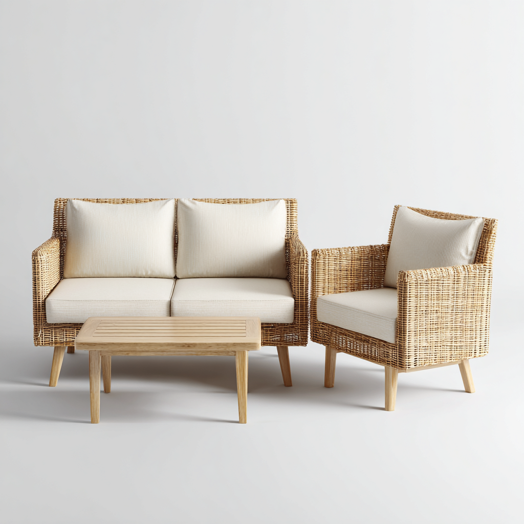 Gartensofa Set Rattangestell Stoffpolster 160X75X85 Cm - Natur-Beige - Modernes Design-Nookmymart