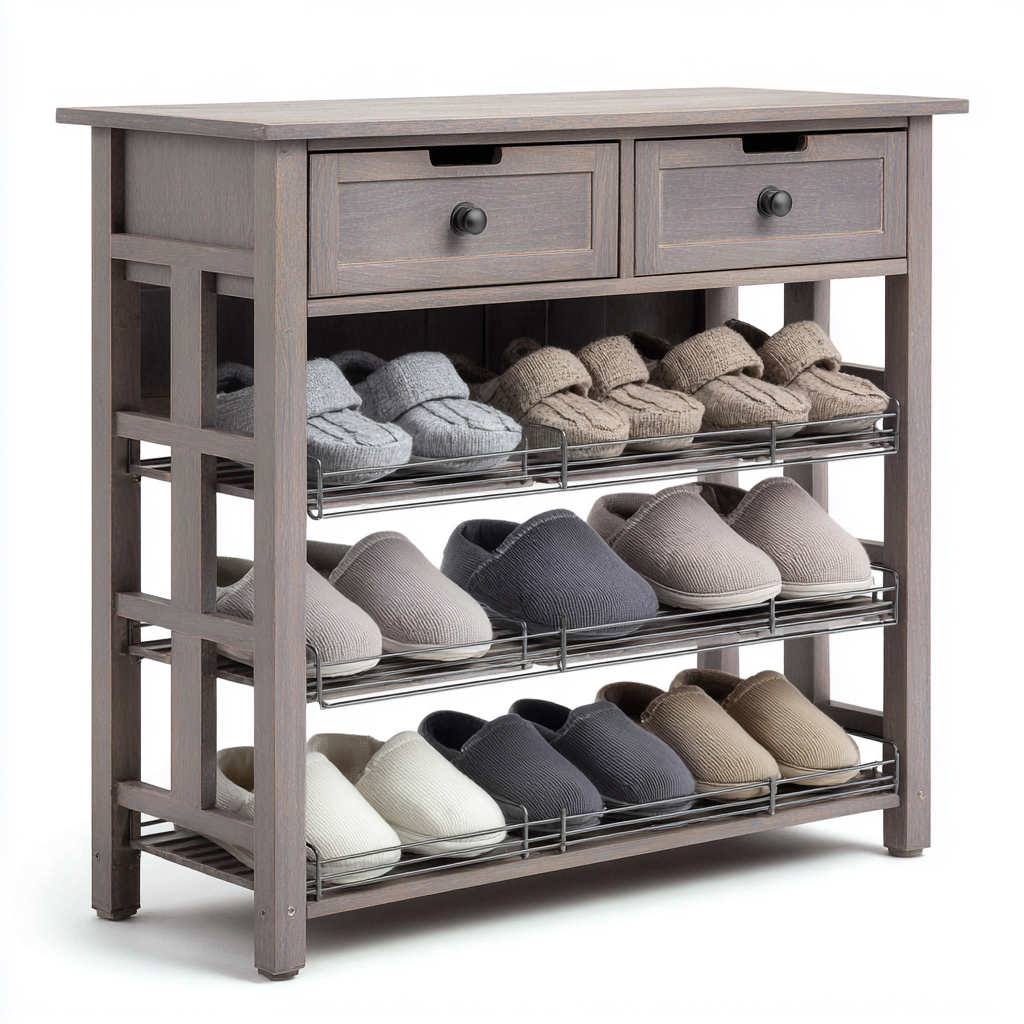 Schuhschrank Holzregal Mit Schubladen 80X30X90 Cm - Grau - Für Flur - Klassisches Design-Nookmymart