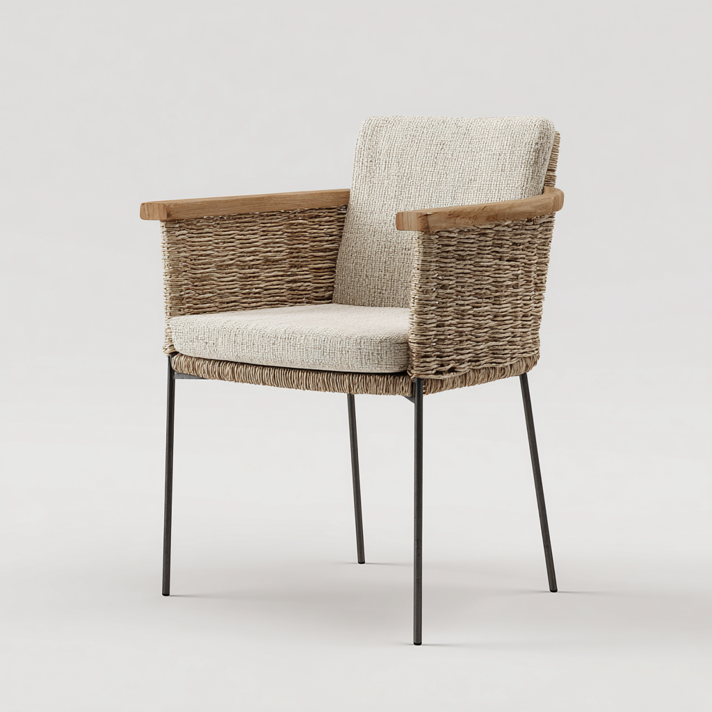 Gartenstuhl Metall Rattanoptik Stoffpolster 58X60X82 Cm - Natur Creme - Mit Armlehnen Für Balkon Und Terrasse - Modernes Design-Nookmymart