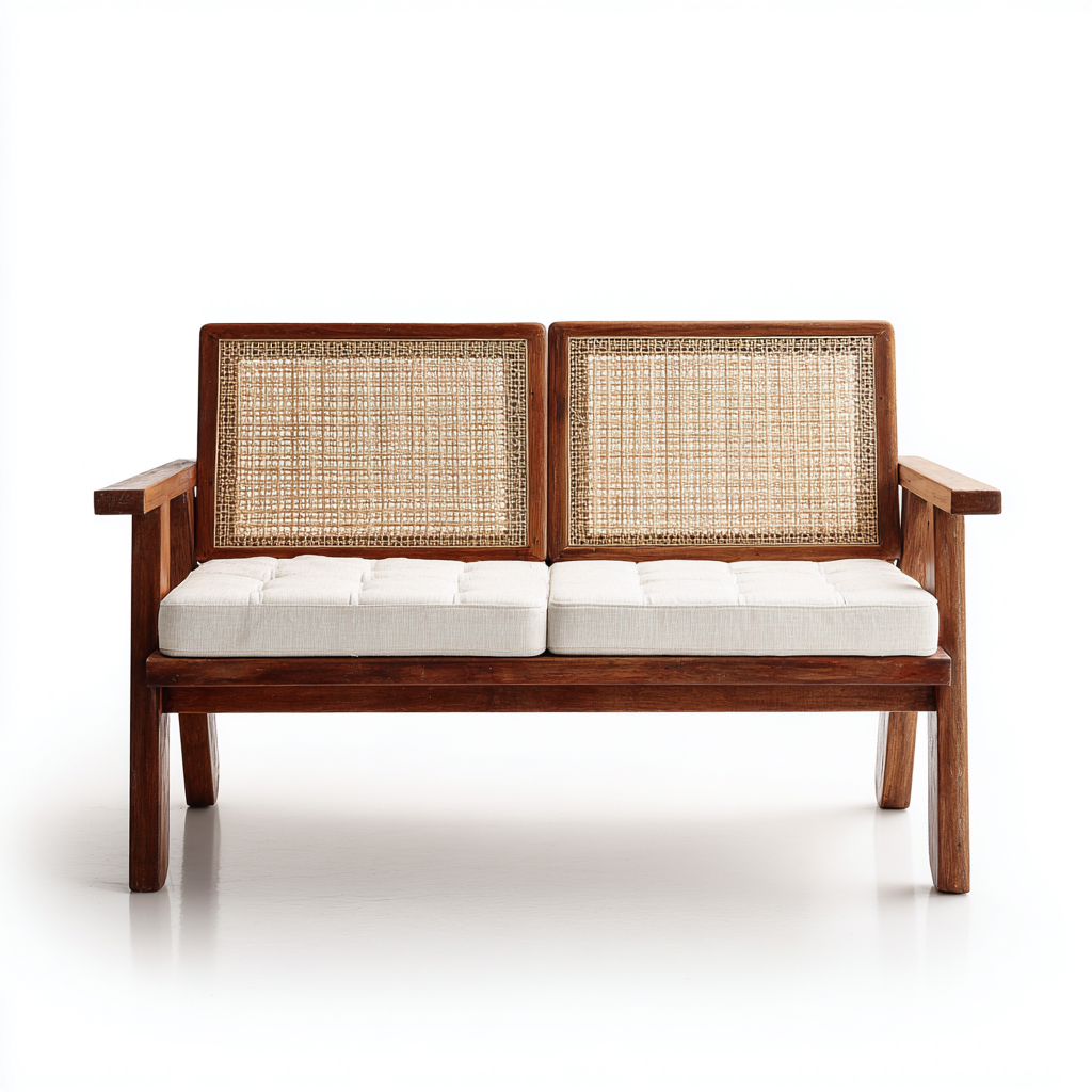 Gartensofa Rattangestell Holzrahmen Stoffpolster 120X65X85 Cm - Natur-Dunkelbraun - Modernes Design - Für Garten-Nookmymart