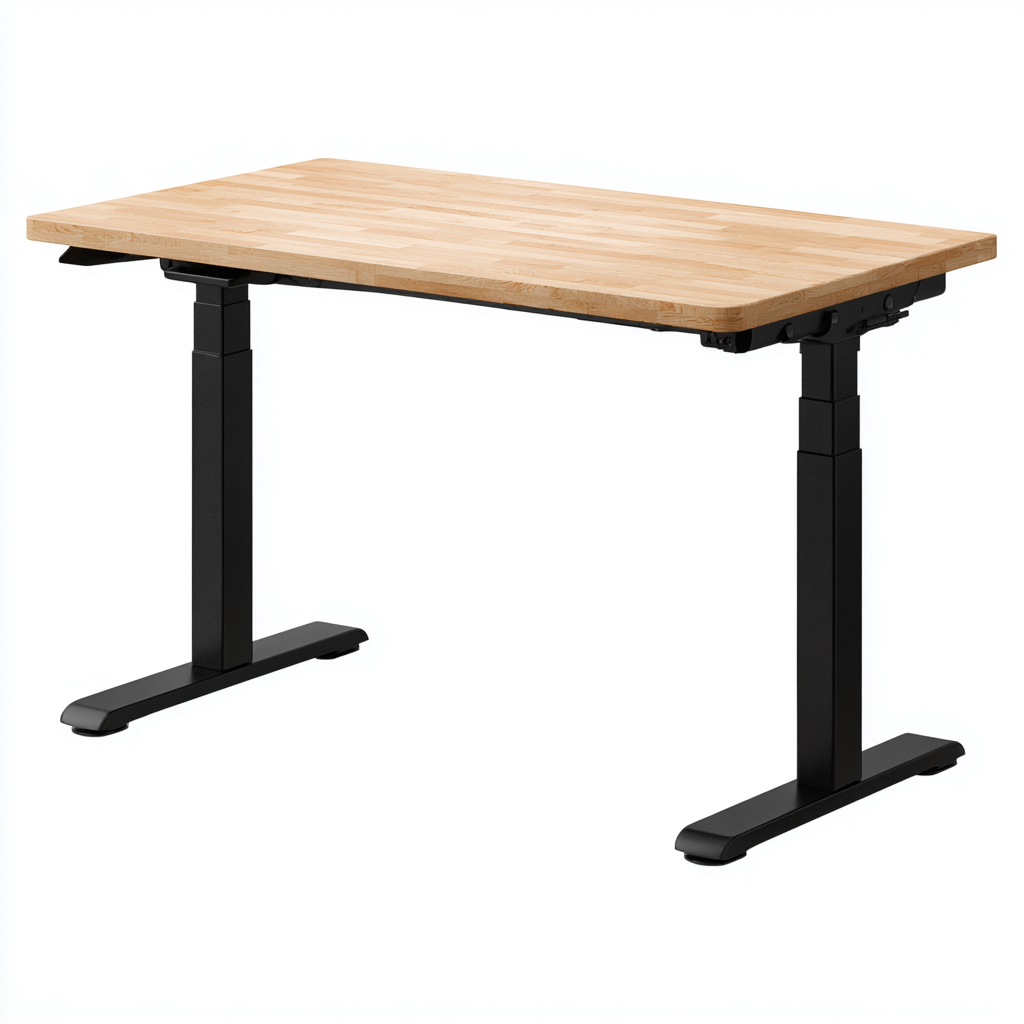 Schreibtisch Höhenverstellbar Holzplatte 140X70X75 Cm Natur Schwarz Für Homeoffice - Ergonomisches Design-Nookmymart