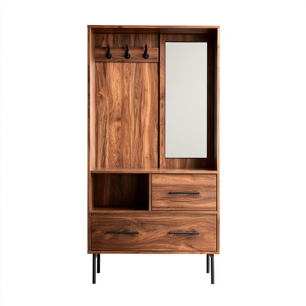 Garderobenständer Holz Dunkel 95X38X180 Cm - Kombination Mit Spiegel - Modernes Design-Nookmymart