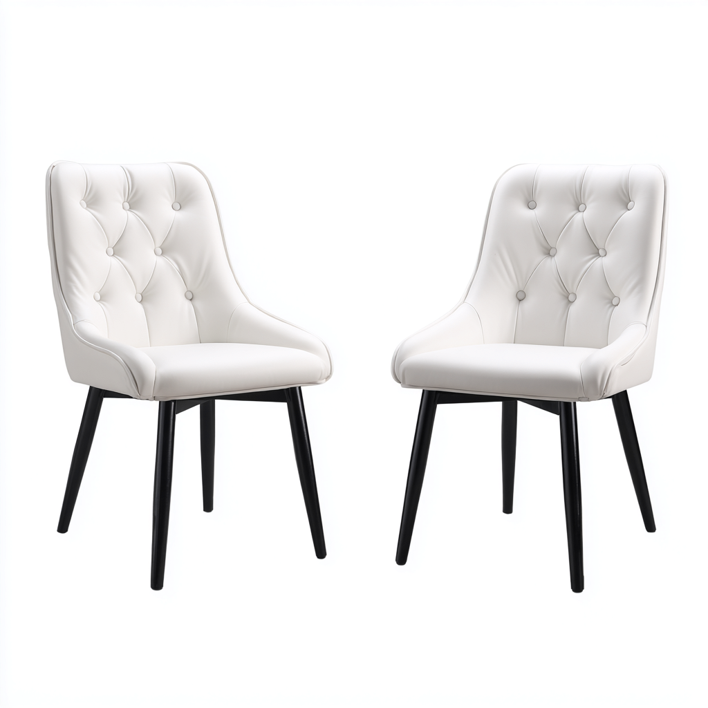 Esszimmerstuhl Set Kunstleder Holzbeine 60X58X92 Cm Weiß-Schwarz Modernes Design-Nookmymart