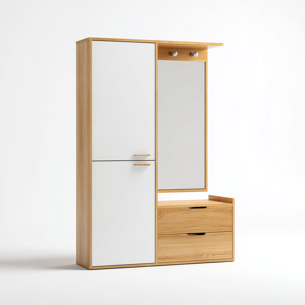 Garderobenständer Holz Weiss 120X40X185 Cm - Kombination Mit Spiegel - Modernes Design-Nookmymart