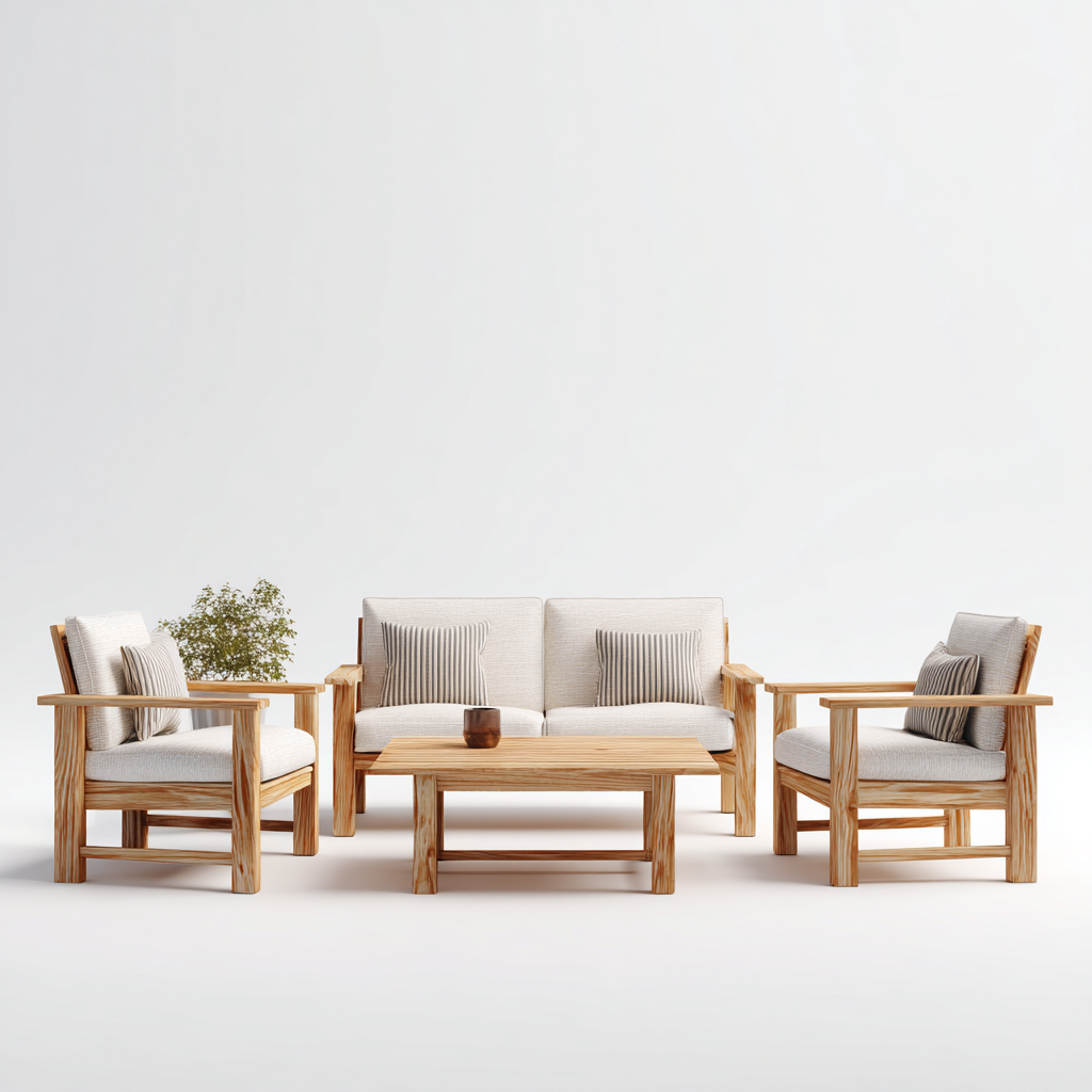 Gartensofa Holzrahmen Stoffpolster 180X80X85 Cm - Natur-Beige - Für Garten - Modernes Design-Nookmymart