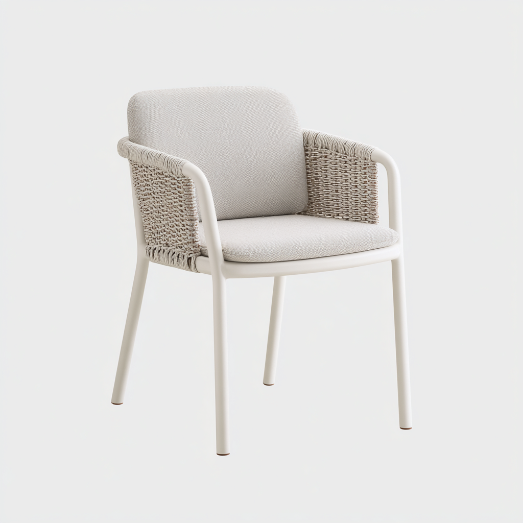 Gartenstuhl Metall Polyrattan 56X55X82 Cm - Weiß-Beige - Moderner Outdoorstuhl Für Garten Und Terrasse-Nookmymart