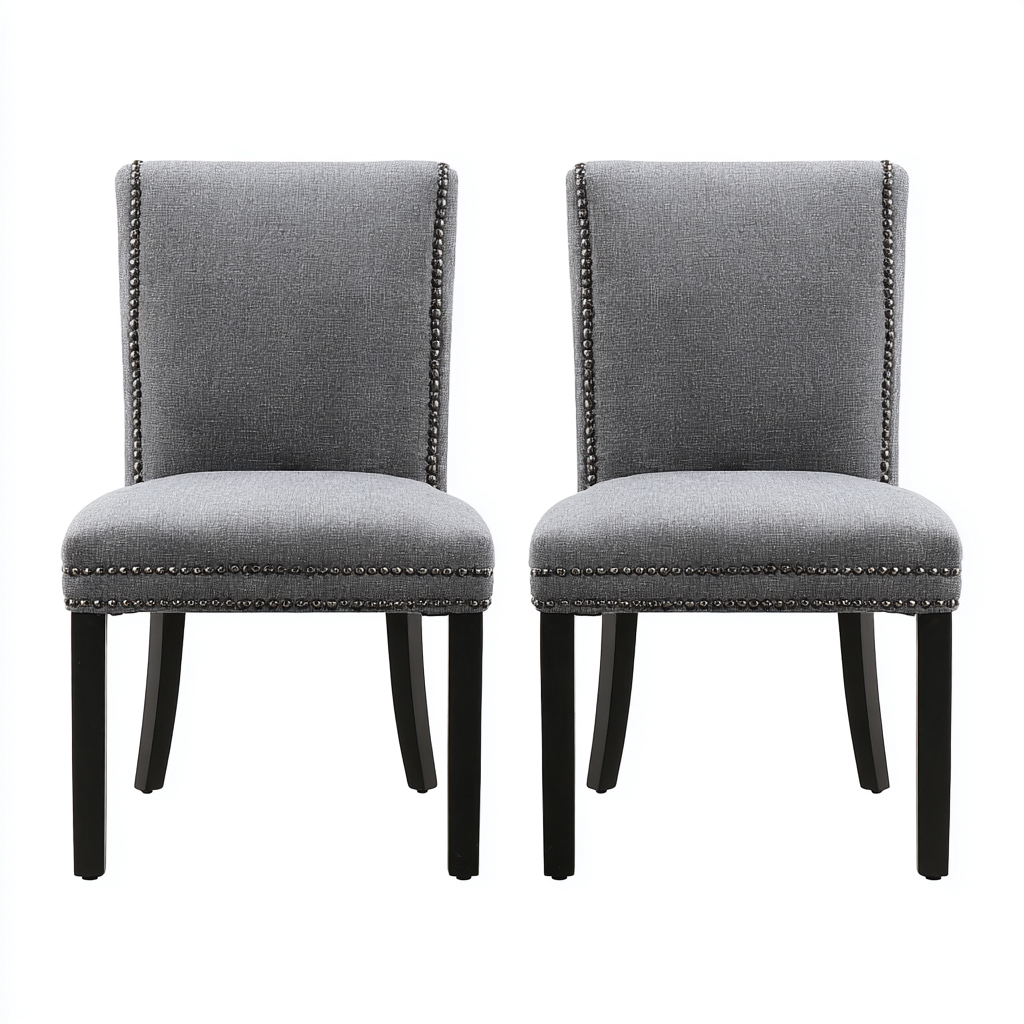 Esszimmerstuhl Set Stoff Holzbeine 56X60X96 Cm Grau-Schwarz Klassisches Design-Nookmymart