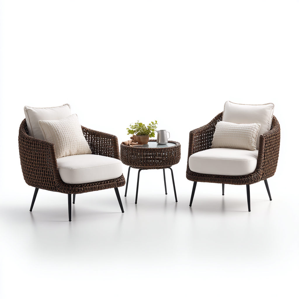 Gartensofa Set Rattangestell Stoffpolster 120X65X78 Cm - Braun-Weiß - Modernes Design-Nookmymart