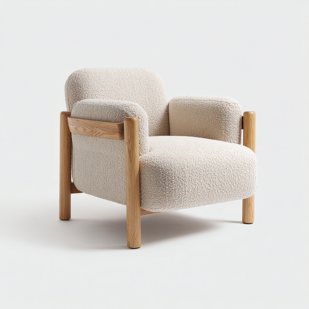 Sessel Boucle Stoff 90X88X82 Cm - Creme - Modernes Design-Nookmymart