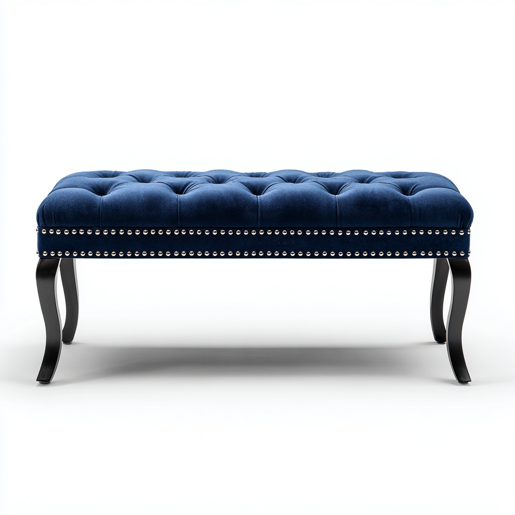 Sitzbank Für Flur Samtpolsterung Massivholzgestell 108X40X47 Cm - Dunkelblau-Schwarz - Modernes Design-Nookmymart