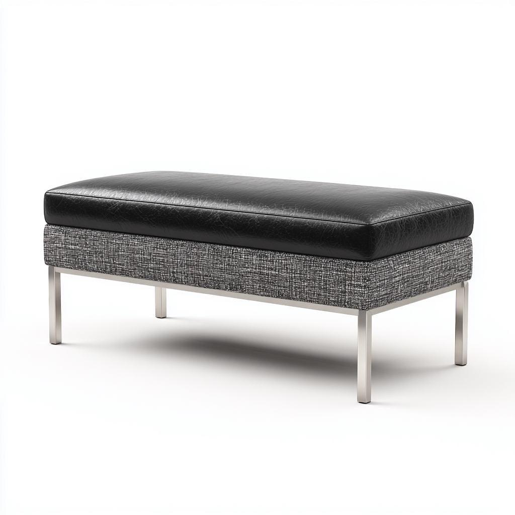 Sitzbank Für Flur Kunstlederpolsterung Metallgestell 118X42X46 Cm - Schwarz-Grau - Modernes Design-Nookmymart