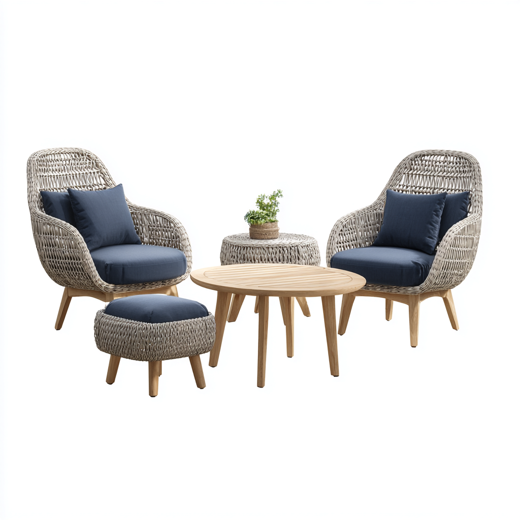 Gartensofa Set Rattangestell Stoffpolster 130X75X90 Cm - Natur-Blau - Modernes Design-Nookmymart