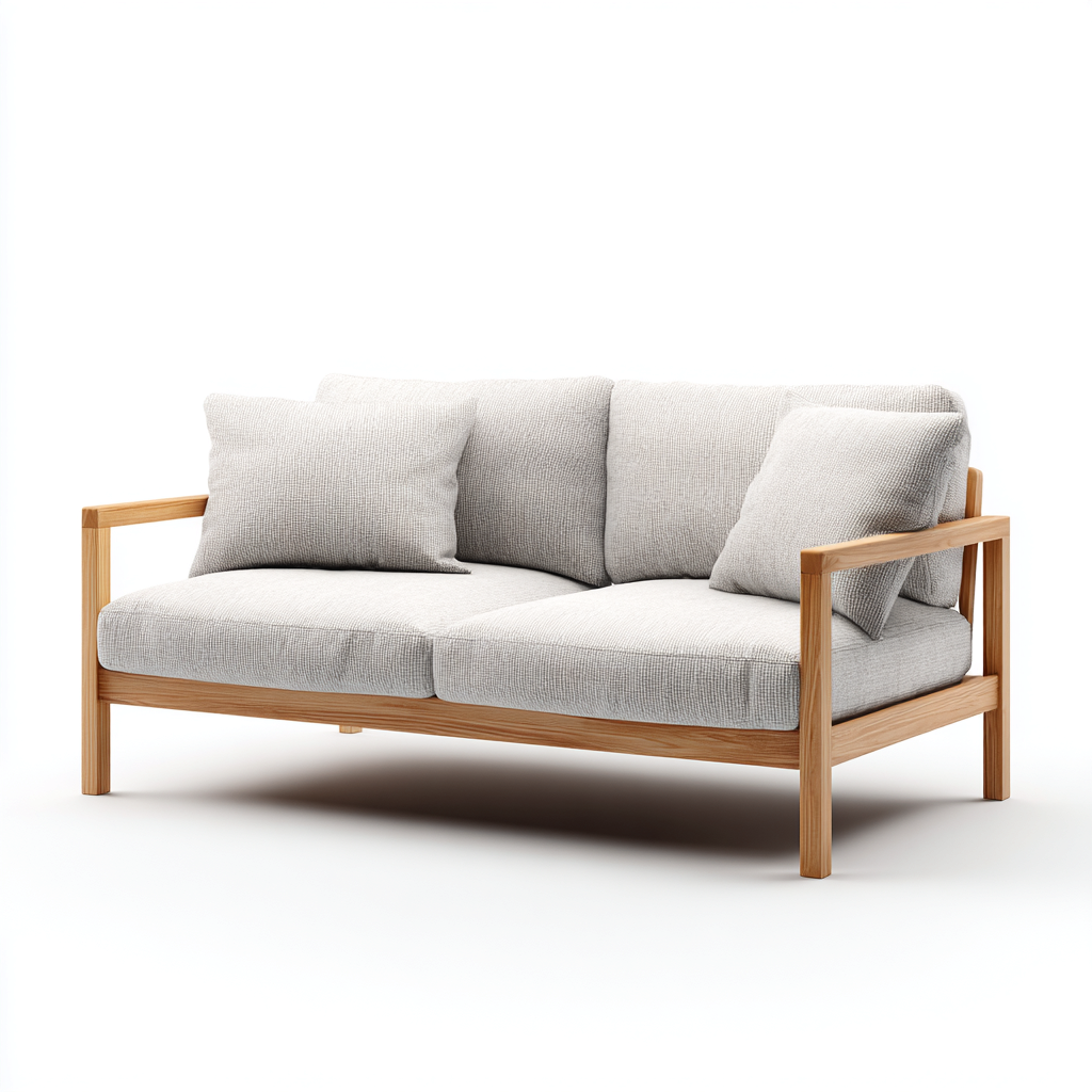 Gartensofa Holzgestell Stoffpolster 140X75X82 Cm - Hellgrau-Natur - Modernes Design - Für Garten-Nookmymart