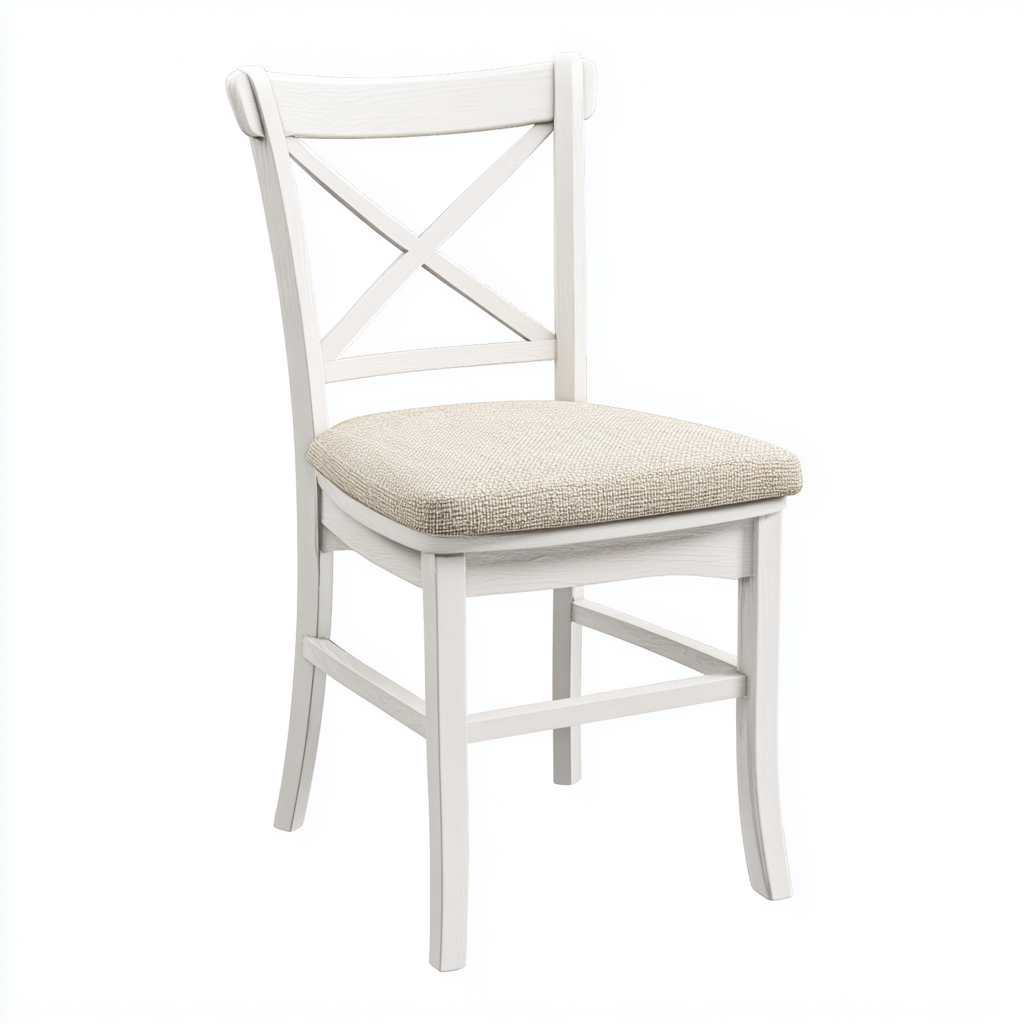 Esszimmerstuhl Holz 44X48X90 Cm - Weiß-Beige - Klassisches Design - Für Esszimmer-Nookmymart