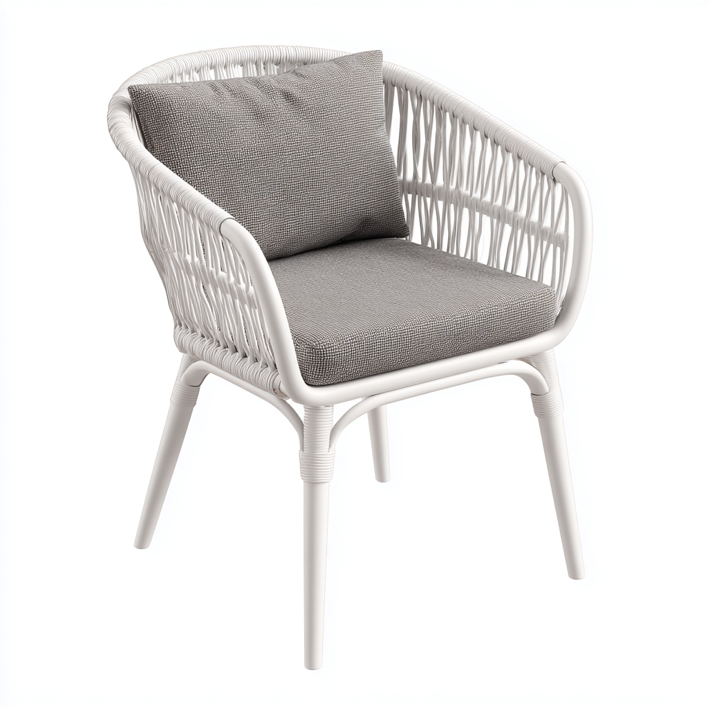 Gartenstuhl Polyrattan Metall 58X55X84 Cm - Weiß-Grau - Moderner Outdoorstuhl Für Garten Und Terrasse-Nookmymart