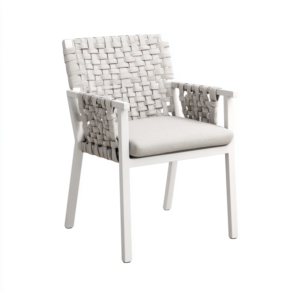 Gartenstuhl Aluminium Geflecht Stoffpolster 57X58X88 Cm - Weiß-Hellgrau - Mit Armlehnen Für Balkon Und Terrasse - Modernes Design-Nookmymart