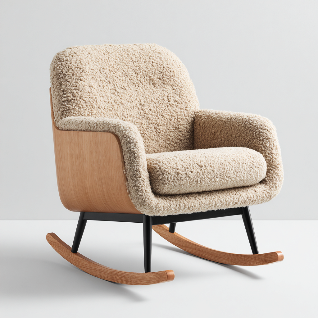 Schaukelstuhl Boucléstoff 90X70X95 Cm - Beige - Modernes Design-Nookmymart