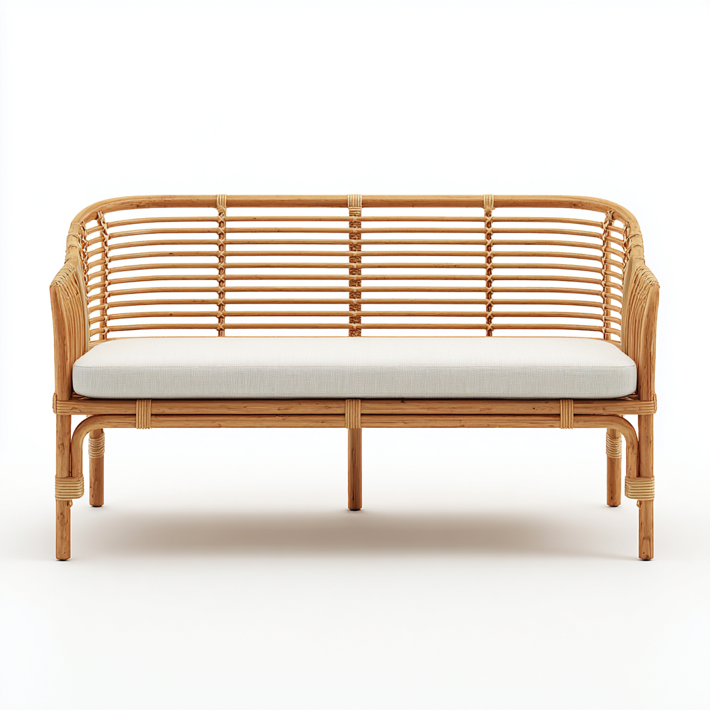 Gartensofa Rattangestell Stoffpolster 125X65X80 Cm - Natur-Beige - Modernes Design-Nookmymart