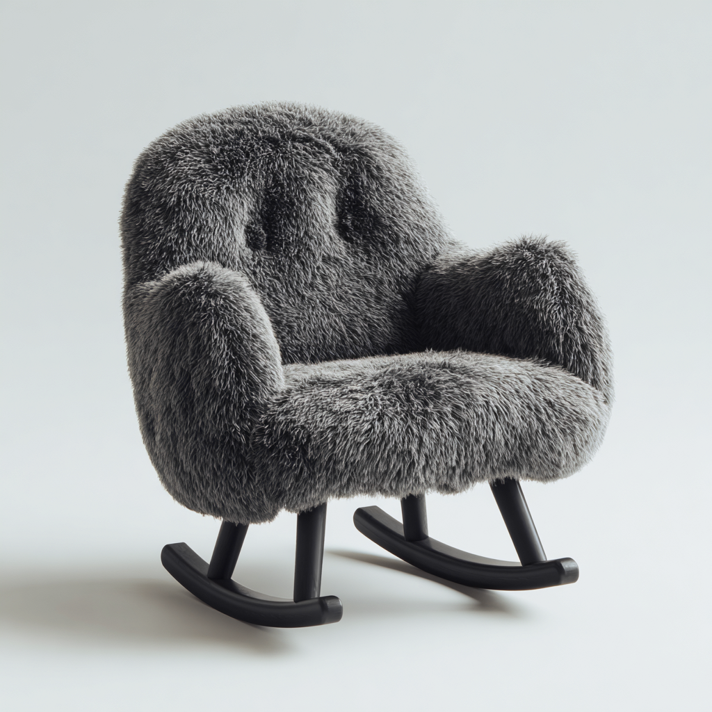 Schaukelstuhl Kunstfell 62X68X72 Cm Dunkelgrau Schwarz Modernes Design-Nookmymart