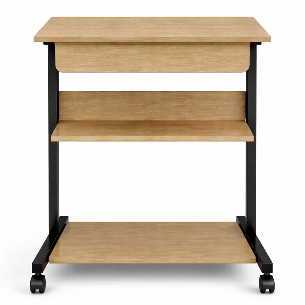 Bureau Roulant Compact avec Tiroir et Étagères