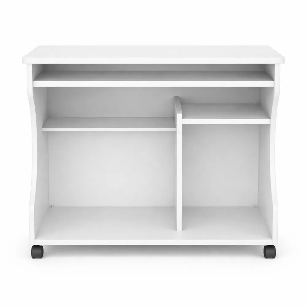 Bureau Informatique Mobile avec Clavier et Étagères, 80 x 48 x 76 cm, Blanc