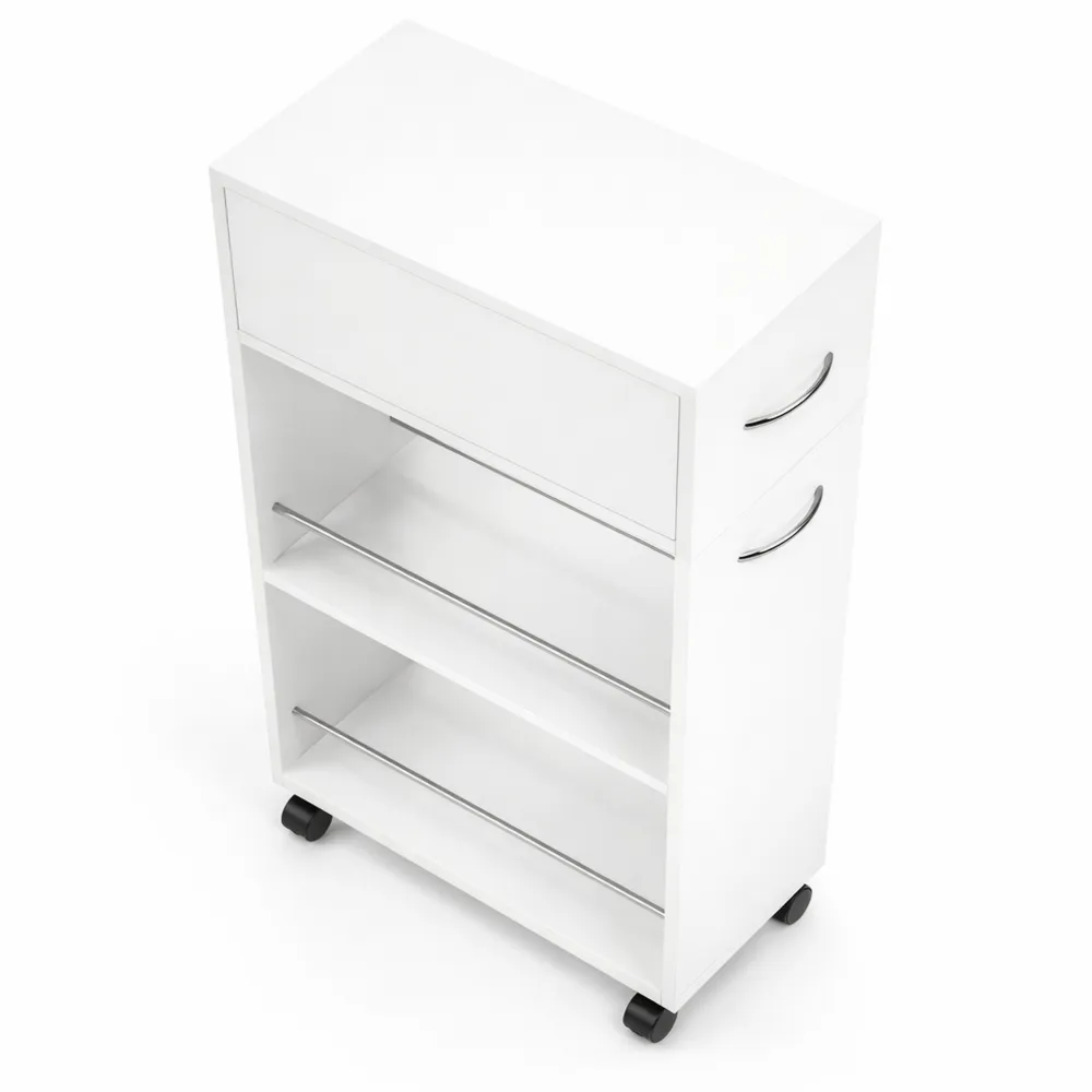 Chariot de cuisine avec tiroir et étagères sur roulettes 25x50x85 cm