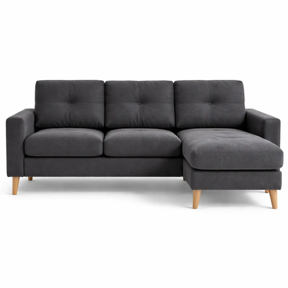 Canapé d'angle réversible en tissu lin, 3 places, chaise longue, style scandinave, pour petit espace, gris foncé