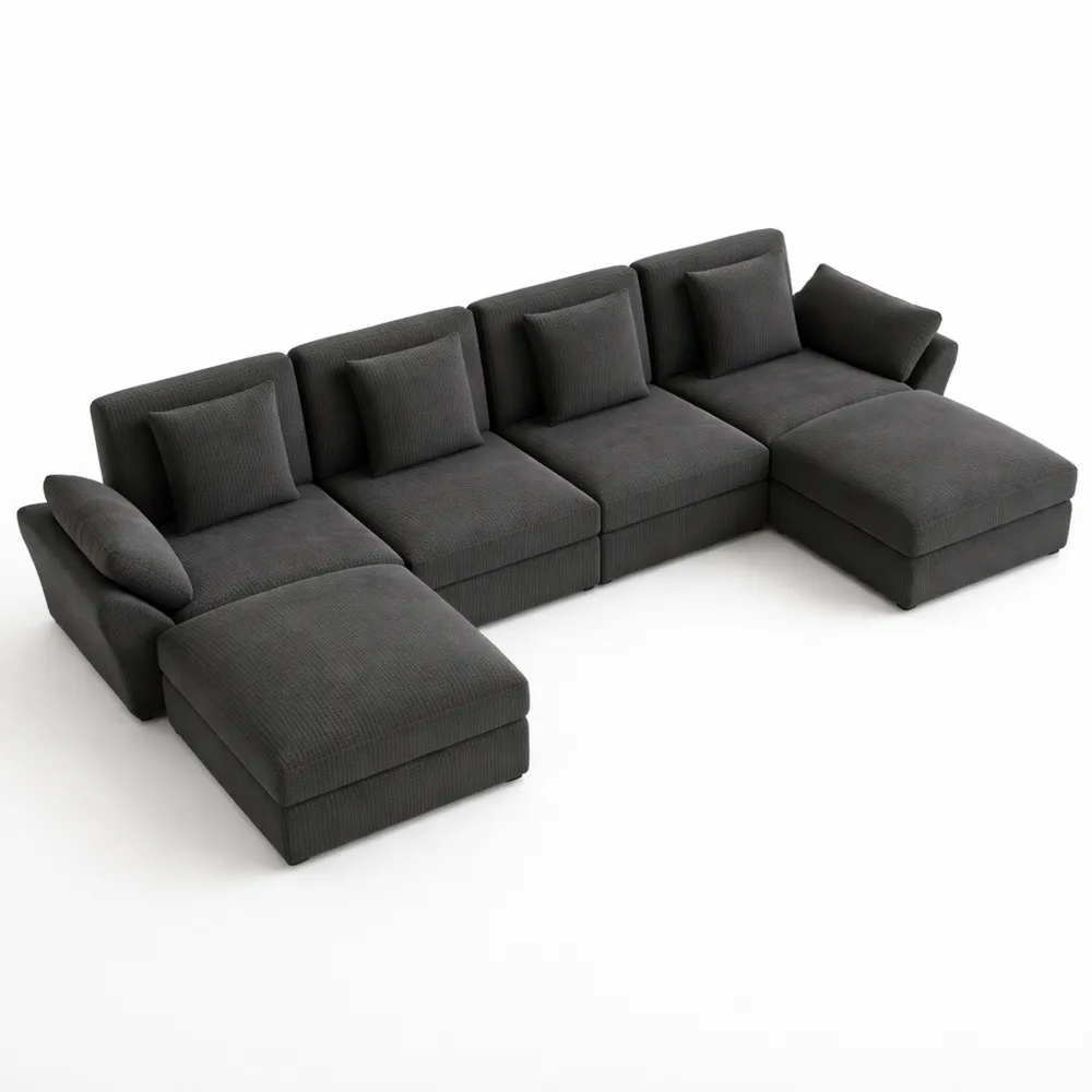 Grand canapé d'angle modulable en velours pour salon