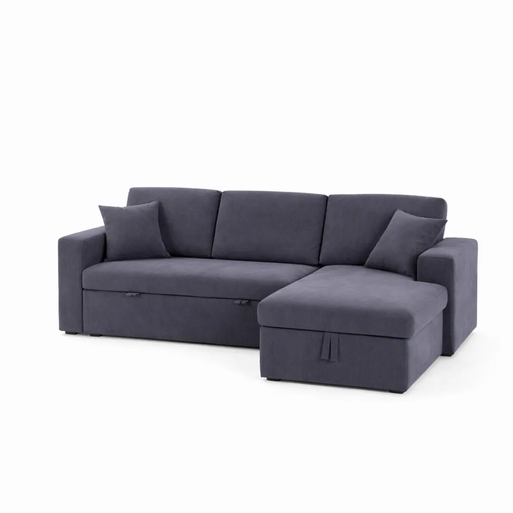 Canapé d'angle convertible en velours côtelé - 3 places - Gris